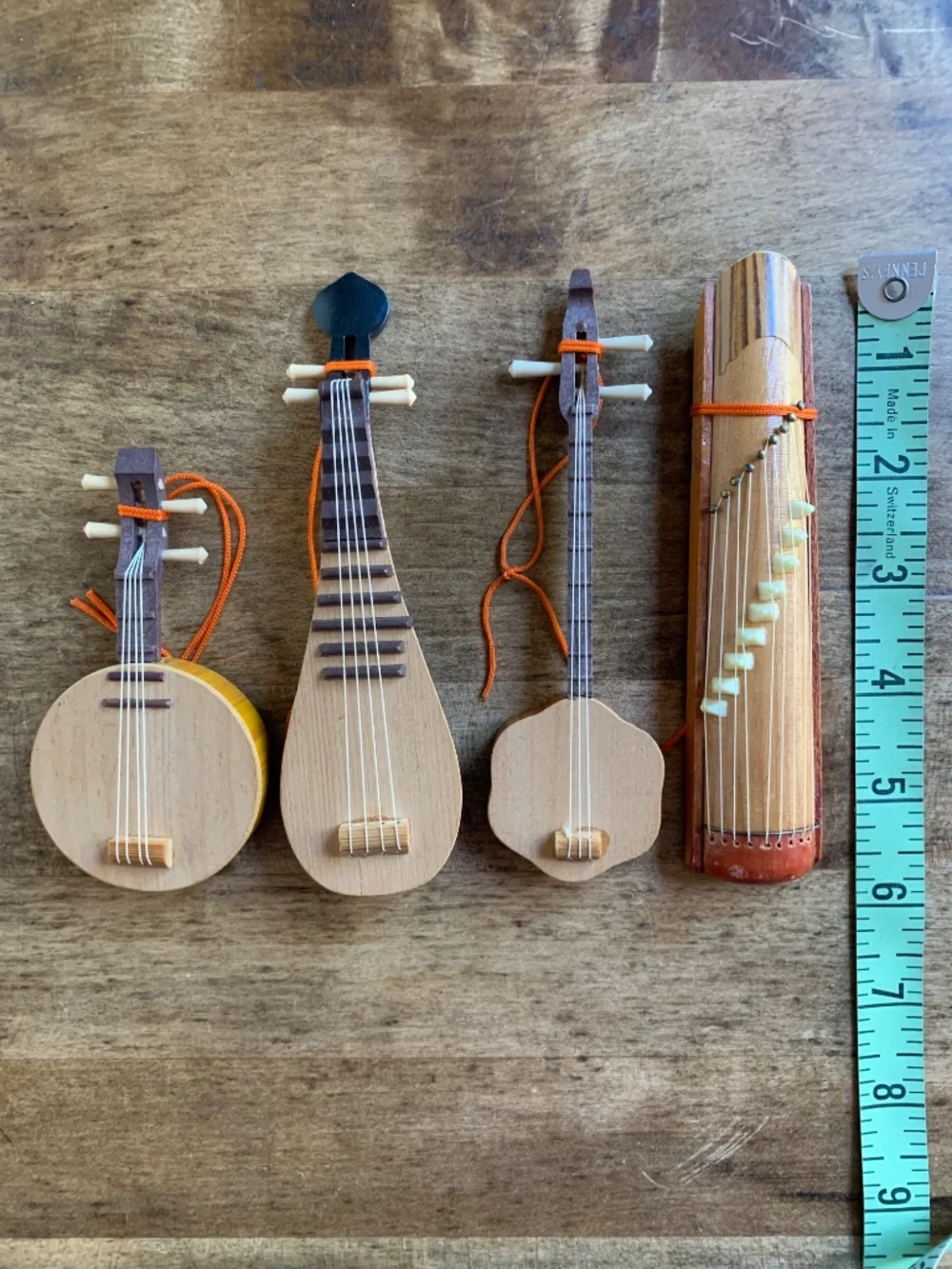 Handmade Bamboo Musical Instrument Ornaments – Set of 4 – Vintage